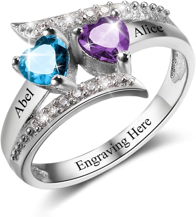 Customized Birthstone Rings for Women – Personalized Mother’s Day Gifts, Mother-Daughter or BFF Promise Rings, Custom Name Engraved Rings for Christmas, Engagement, Anniversary & Friendship Gifts