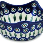 Authentic Polish Pottery Bowl 7-inch in Peacock Leaves Design Handmade in Bolesławiec Poland by Ceramika Artystyczna + Certificate of Authenticity