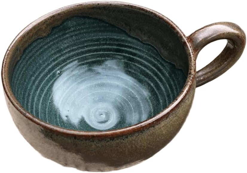 Halloween Handmade Pottery Soup Mug – Large Ceramic Bowl, Rustic 20 oz Cup for Hot Cocoa, Stews, and Spooky Autumn Meals (Brown)