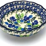 Polish Pottery Bowl – Shallow Scalloped – Small – Blue Berries