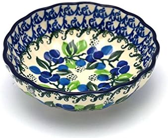 Polish Pottery Bowl – Shallow Scalloped – Small – Blue Berries