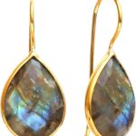 Gempires Pear Shaped Teardrop Crystal Earrings, Bezel Earring, Natural Gemstone Dangle Drop Earrings, Minimal, Everyday Wear, Gift for Her (Length 1.25 inch)
