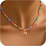 Colorful Initial Necklaces for Girls Women – Cute Beaded Choker Initial Necklace Teen Girl Gifts Trendy Stuff, Bohemian Letter Necklace Personalized Gifts for Girls Women Jewelry
