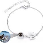 Custom Name Bracelet with Picture inside, Personalized Dog Paw Projection Bracelets with Names, Picture Bracelet Personalized Photo, Pet Dog Cat Memorial Gifts for Women