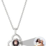 Picture Necklace Personalized for Women – Custom Photo Love Heart Projection Pendant – Customized Portrait Jewelry – Birthday Anniversary Memorial Gifts Wife Mother – Silver