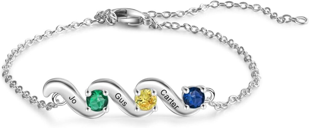 kaululu Gifts for Women Personalized Birthstone Bracelets for Mom Custom Name Bracelet for Women with 2/3/4/5 Names Gifts for Mom Wife Grandma Christmas Gift for Women Mother’s Day Gift