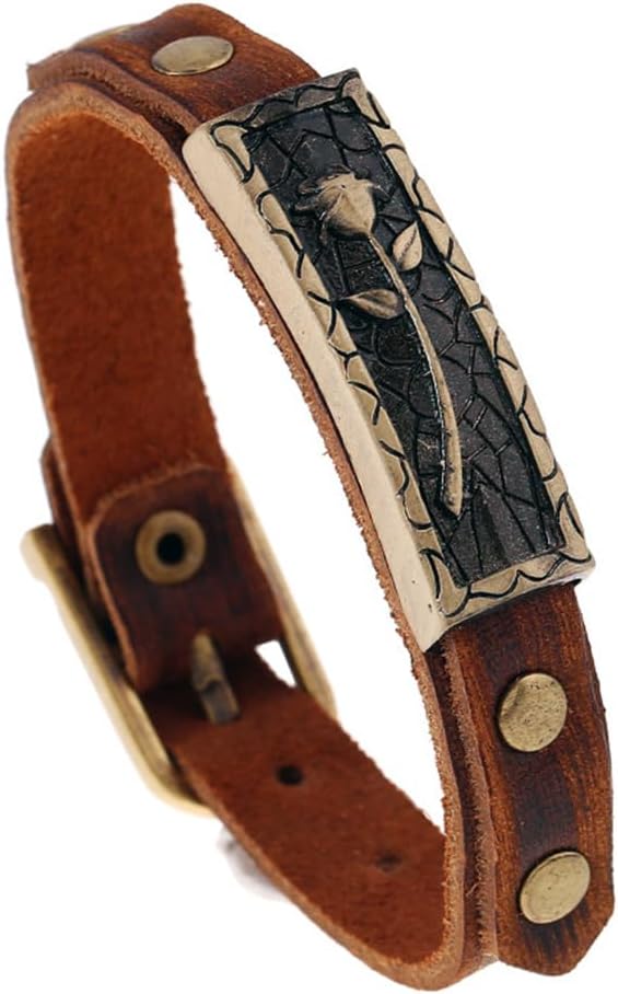 Boho leather bracelets Vintage Brown Bracelet Buckle Clasp Rose Bracelets Handmade for Women and Men