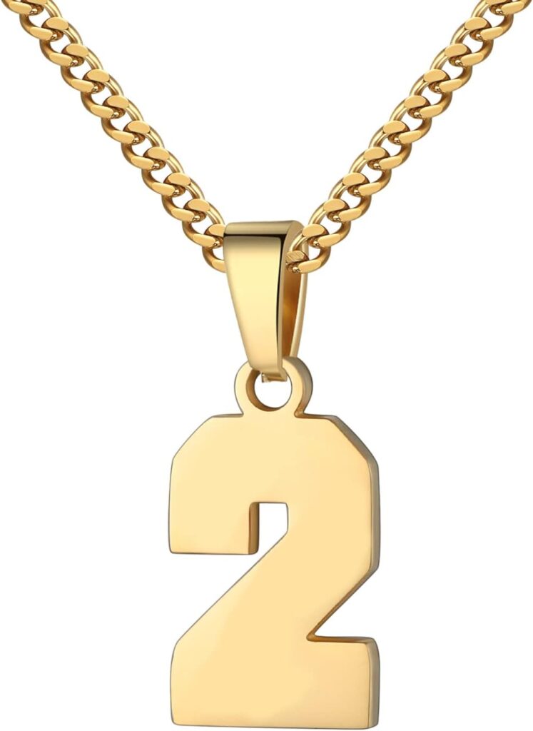 Athletes Jersey Number Necklace 0-99 for Men – Stainless Steel Chain 22+2 Inch Personalized Charm Pendant – Inspirational Basketball Baseball Football Jewelry Gift