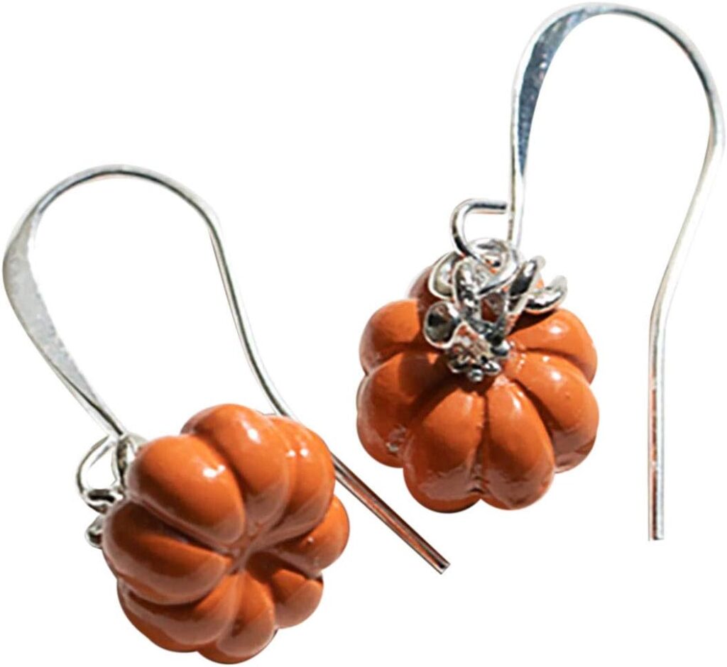 Designed By Stacey Handmade Orange Pumpkin Earrings, Silver Plated Ear Wire Dangly Drop Earrings, Jewelry Gifts for Women, Fall Birthday, Anniversary, Wedding, Halloween, Autumn