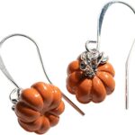 Designed By Stacey Handmade Orange Pumpkin Earrings, Silver Plated Ear Wire Dangly Drop Earrings, Jewelry Gifts for Women, Fall Birthday, Anniversary, Wedding, Halloween, Autumn