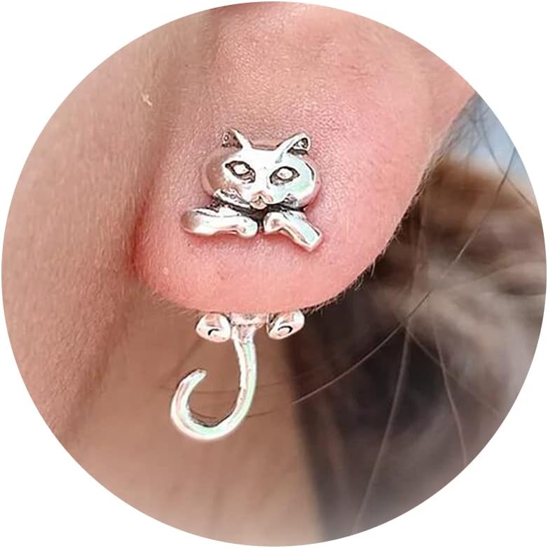Cat Earrings Stud Cute Cat Lover Gifts for Women Silver Frog Cuff Earrings Unique Gifts Fun Animal Earrings Cat Themed Gifts Jewelry for Women