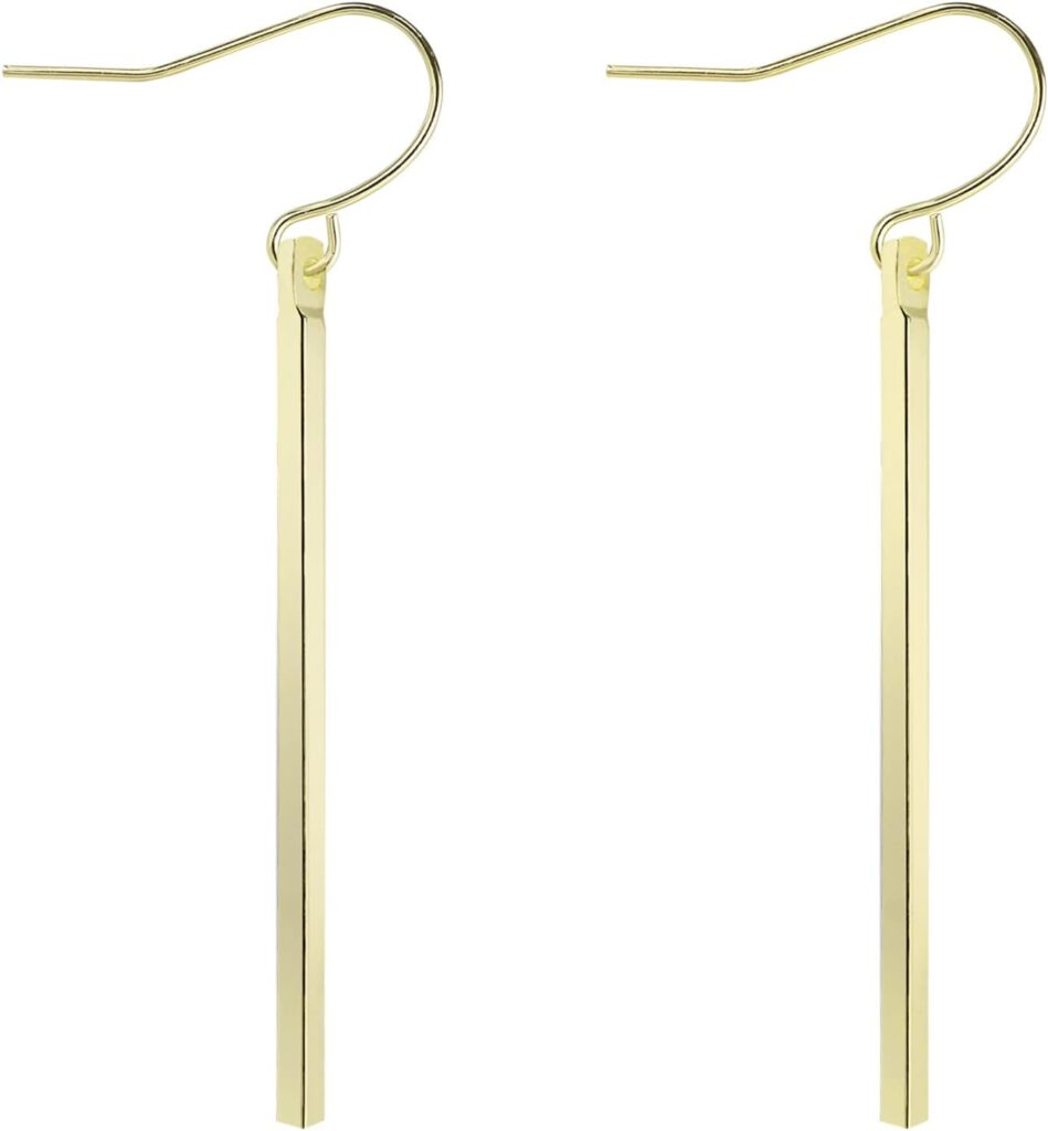 Handmade 925 Sterling Silver Dangle Earrings Hypoallergenic Stick Drop Long Vertical Bar Minimal Earrings for Women – Silver & Gold