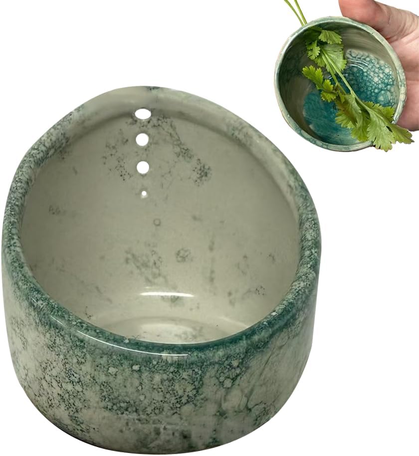Pottery Herb Stripper Bowl, 2025 Upgrade Pottery Herb Stripper Cup Ceramic Herb Peeling Cup, Handmade Different Round Hole Sizes Suitable for Peeling Off The Leafy Assembly (A)