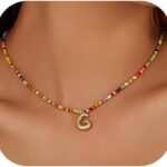 Initial Necklace for Women Cute Colorful Beaded Charm Necklaces Bohemian Colorful Letter Necklaces Personalized Bubble Necklace Trendy Choker for Women Jewelry Gift