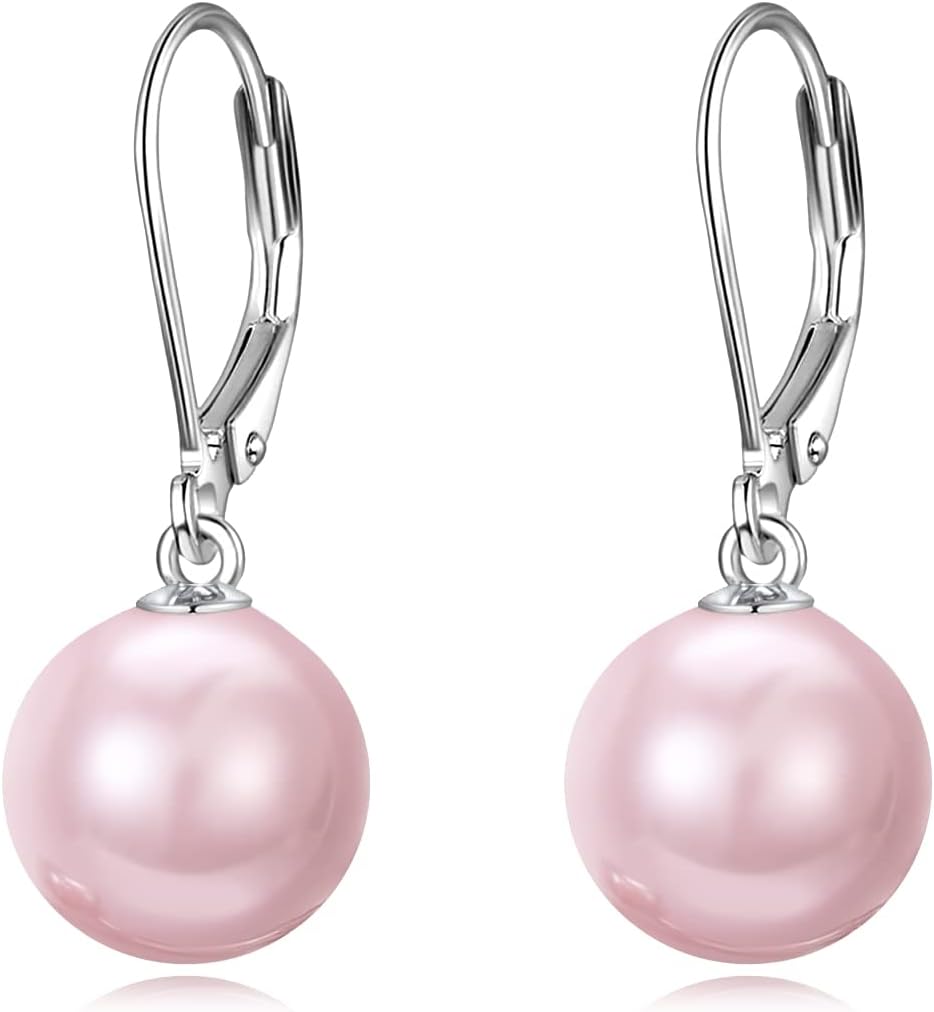 925 Sterling Silver Pearl Leverback Earrings Dangle Drop Jewelry Gifts for Women