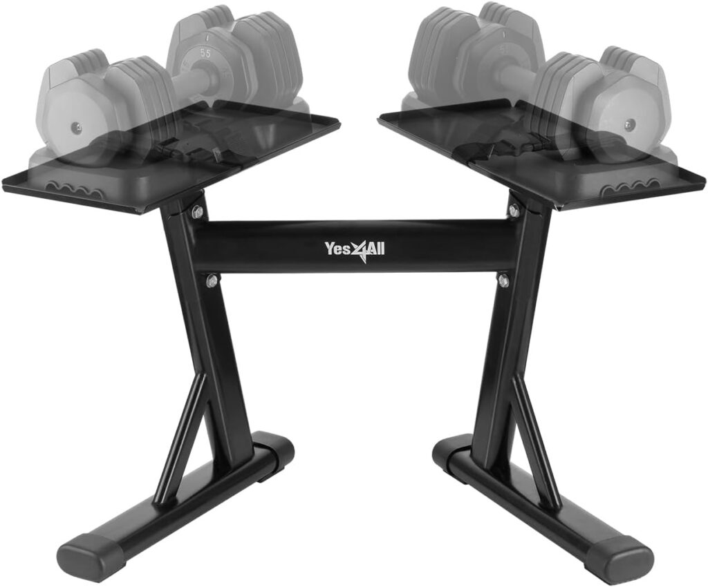 Yes4All Adjustable Dumbbell Stand – 160 Pound Capacity, Spotter Rack & Weight Rack with Strap, Easy Storage & Safety