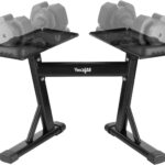 Yes4All Adjustable Dumbbell Stand – 160 Pound Capacity, Spotter Rack & Weight Rack with Strap, Easy Storage & Safety