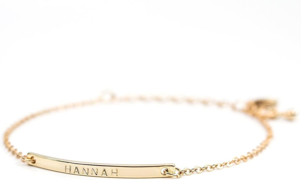 16K Gold Your Name Bar Bracelet Personalized gift Gold Plated bar Delicate Hand Stamp Best bridesmaid Wedding Graduation Gift