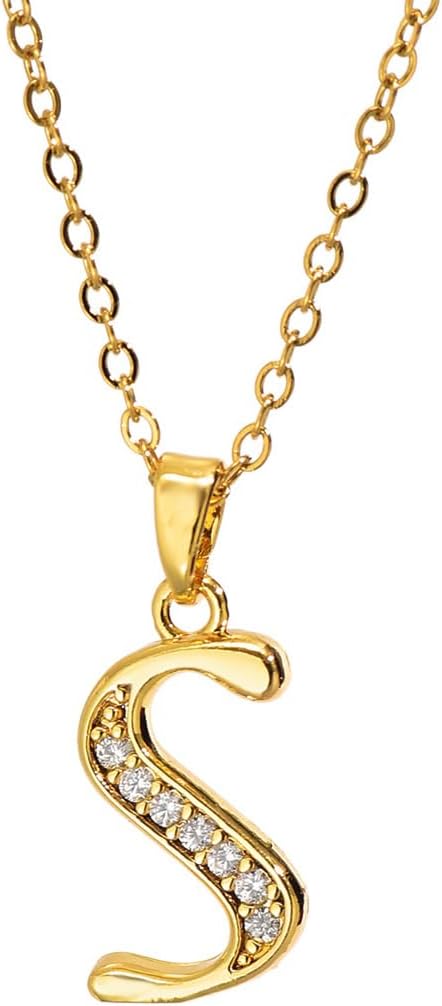 Gold Initial Necklaces for Women, 18K Gold Plated Dainty Letter Necklace with Cubic Zirconia