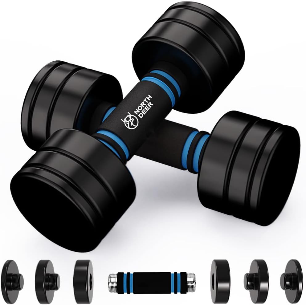 Northdeer Steel Dumbbells Adjustable Black Coated Weight Set with Foam Handles for Home Gym Workout – Strength Trainging for Men, Women (5lbs/10lbs/15lbs/20lbs)