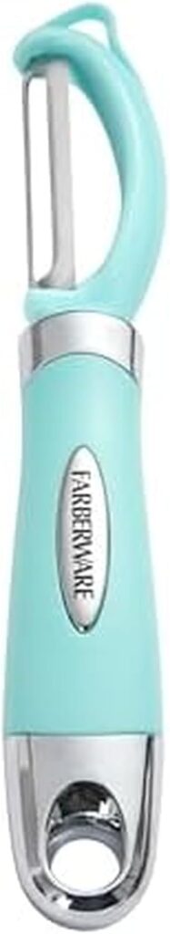 Farberware Euro Peeler, a Kitchen Essential for Quick and Easy Peeling of Produce, Chocolate, Cheeses and More, Features Hang-Hole for Easy Storage, Dishwasher Safe, Aqua Sky