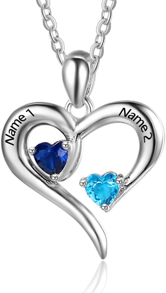 Lam Hub Fong Personalized Name Necklace with Birthstone – Custom Jewelry for Women, Mother’s Day Gifts, Mom & Daughter Necklace, Engraved Heart Charm, Mother’s Keepsake Gift, Perfect for Wife or Her