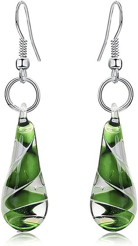 Glass Water Drop Shape Glaze Spiral Dangle Earrings Lampwork Handmade Glass Bead Geometric Earrings for Women Jewelry