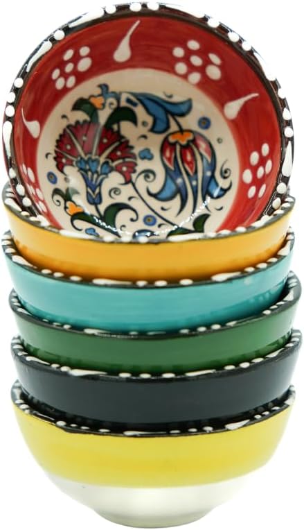 Handmade Ceramic Small Bowls Set of 6 | 2.5 Oz Mexican Dipping Sauce Charcuterie Bowls | Talavera Pottery | Multi-Color