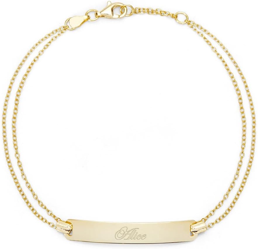 EVE’S ADDICTION Women’s Engravable Gold Plated Name Bar Bracelet, 7.5 inches – Custom Name ID Bracelet – Personalized Gift for Her – Friendship Bracelet – Bridal Party Gift – Gifts for Mom