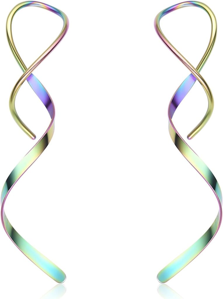 Hanreshe 4Pairs Spiral Threader Earrings for Women Handmade Twisted Spiral Stainless Steel Drop Dangle Earrings Threader
