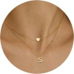 MOMOL 18K Gold Plated Stainless Steel Layered Heart Initial Necklace Personalized Tiny Letter Choker Necklace Monogram Name Necklace for Women