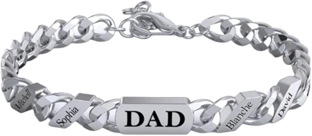 Custom Fashion Name Chain Bracelet For Father’s Day Gift, Stainless Steel Engraved Men Bracelets, Dad Bracelet with Names Customized, Custom Name bracelet Jewelry Gift, Personalized Gifts for Dad Men