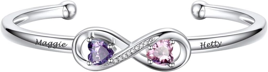 Custom4U Personalized Infinity Bracelets for Women Stack Birthstone Bracelet Engraved Name Open Cuff Bracelet Adjustable Mothers Day Valentines Birthday Jewelry Gifts for Women Mom Wife (Gift Box)