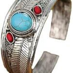 Vintage Turquoise Adjustable Open Cuff Bangle Bracelet for Women, Boho Stretch Slip-On Handmade Jewelry