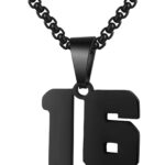 Number Necklace for Boy Black Athletes Number Stainless Steel Chain 00-99 Number Charm Pendant Personalized Sports Jewelry for Men Basketball Baseball Football