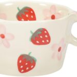 Koythin Ceramic Coffee Mug, Cute Creative Hand Printed Mug Design for Office and Home, 6.5 oz/200 ml for Latte Tea Milk (Strawberries and Flowers)