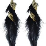 Bohemian Handmade Natural Long Feather Dangle Earrings Vintage Boho Multicolor Tassel Feathers Dangle Drop Earrings for Women