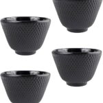 4 Pieces Japanese Cast Iron Tea Cup Set Handcrafted Ceramic Mugs with Fine Grinding Bottoms Chinese Kung Fu Tea Cup Blossom Teacup Handcraft Mugs Set