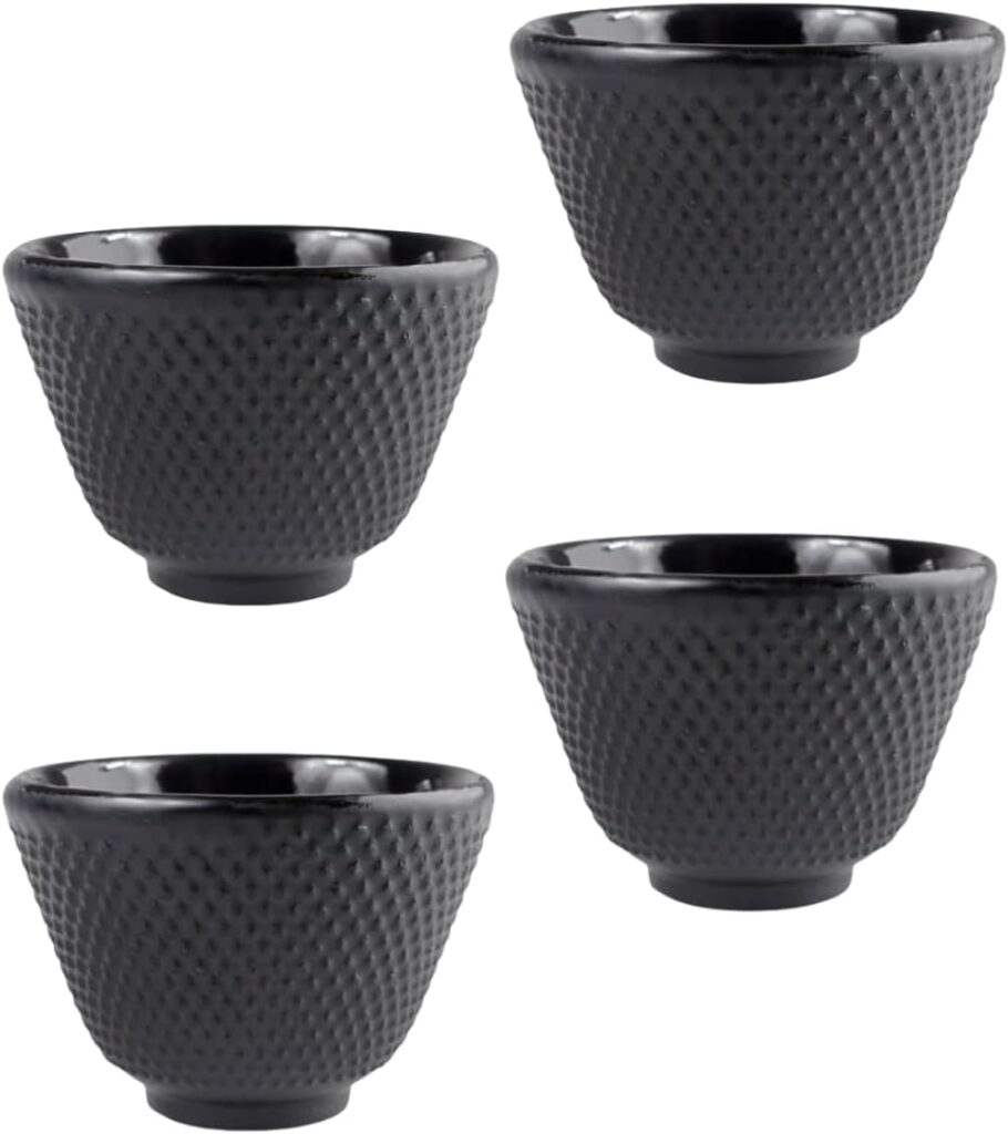 4 Pieces Japanese Cast Iron Tea Cup Set Handcrafted Ceramic Mugs with Fine Grinding Bottoms Chinese Kung Fu Tea Cup Blossom Teacup Handcraft Mugs Set