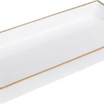 MAONAME White Vanity Tray, Plastic Decorative Tray, Rectangular Trays with Handles, Narrow Bathroom Trays for Toilet Tank, 13.8″ X 6″ X 1.57″