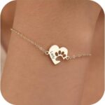 Personalized Dog Mom Gifts for Women Pet Name Bracelet with Heart Adjustable Pet Paw Gold Bracelets Memorial Gift for Pet Lover Birthday