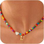 Colorful Initial Necklaces for Girls Women Kids – Teen Girls Gifts Trendy Beaded Initial Necklace Dainty Letter Gifts Choker Necklace for Girl Jewelry