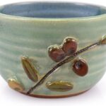 American Made Stoneware Pottery Dip Bowl, Mediterranean Olive Branch Motif