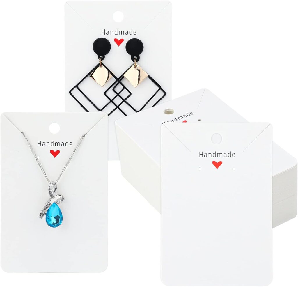 joycraft 100Pcs White Earring Cards Necklace Display Cards, Paper Ear Studs Display Cards,Personalized Jewelry Cards for Selling,Hanging Earring and Necklace,DIY Crafts,and Retail(3.5″x2.4″)