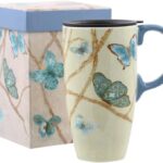Topadorn Coffee Ceramic Mug Porcelain Latte Tea Cup With Lid 17oz,Novelty Coffee Mugs for Office & Home Blue