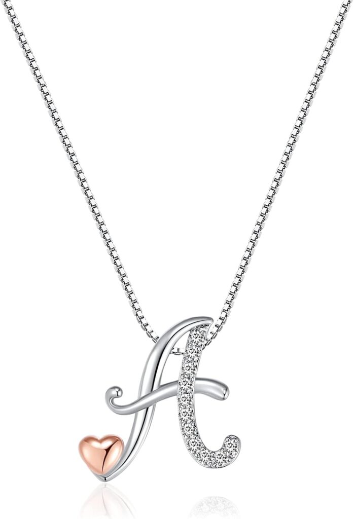 Silver Initial Necklaces for Women – Heart Pendant Initial Necklace for Ladies Friend, Cute Chain Jewelry for Birthday, Anniversary, Christmas Gifts
