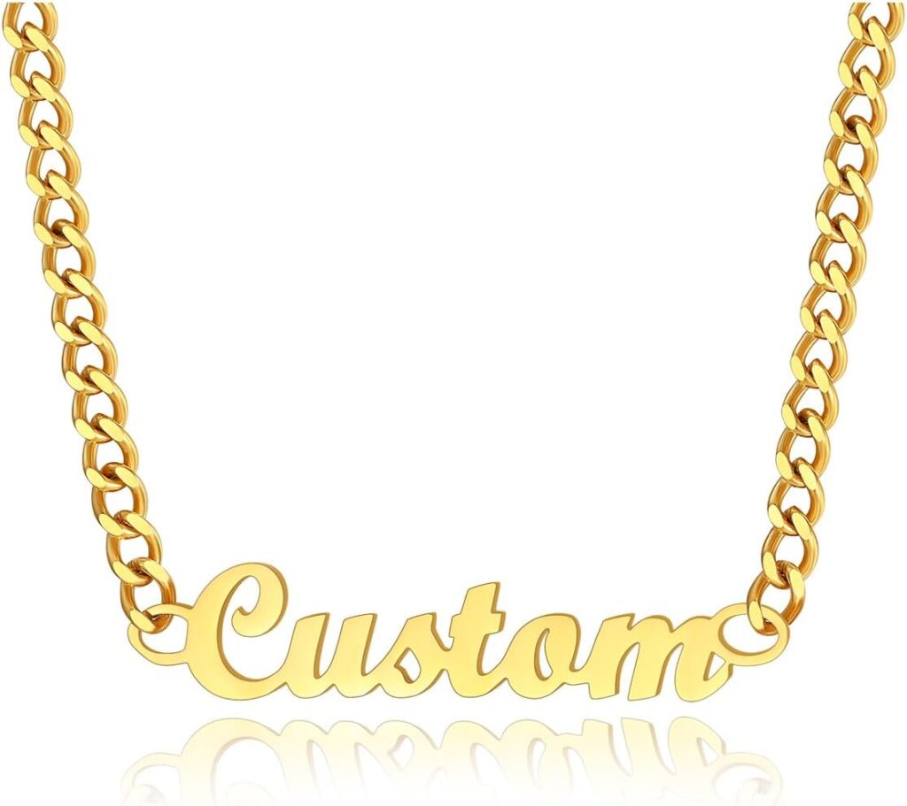 FindChic Custom Name Necklace Personalized Stainless Steel Layered Necklace for Women Girls Gold Plated/Black Name Plate Jewelry Gift for Gf Mom Daughter, with Gift Box