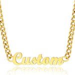 FindChic Custom Name Necklace Personalized Stainless Steel Layered Necklace for Women Girls Gold Plated/Black Name Plate Jewelry Gift for Gf Mom Daughter, with Gift Box