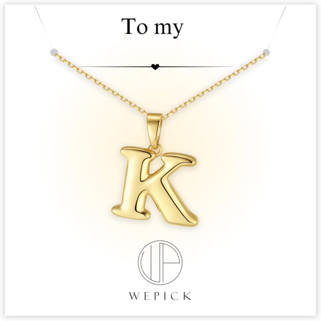 Bubble Letter Necklace Gold for Women,18K Gold Plated Charm Initial Necklaces Dainty Custom Name A-Z Personalized Pendent Necklace Trendy Jewelry Gifts for College