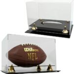 Exclusive Football Display Case with Cover | Full Size Football Holder | UV Protection | Acrylic Football Display for Memorabilia | Clear Display Ideal for Autographed Football